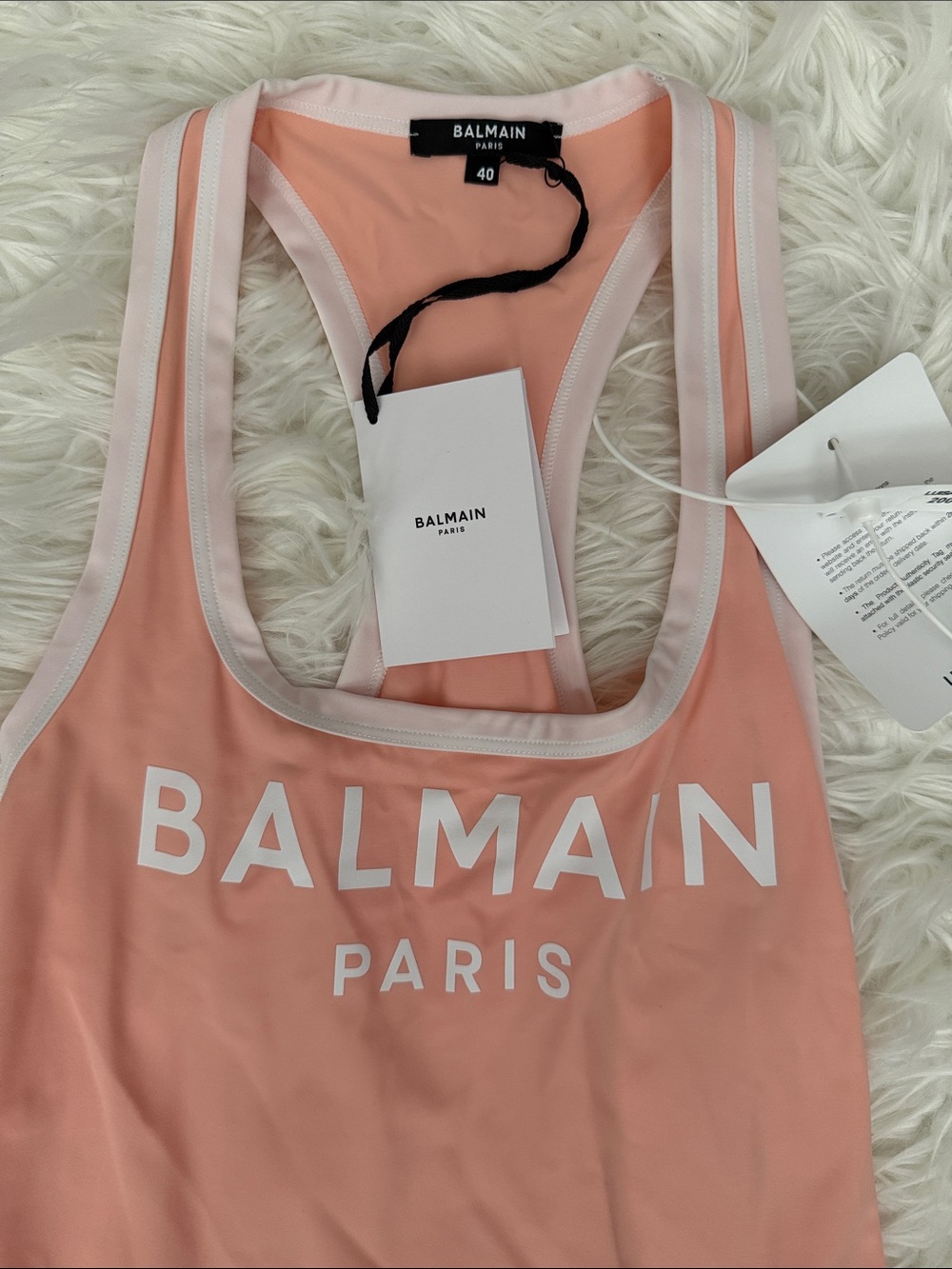 Balmain Pink Logo Racerback Tank Top - Picture 2 of 3